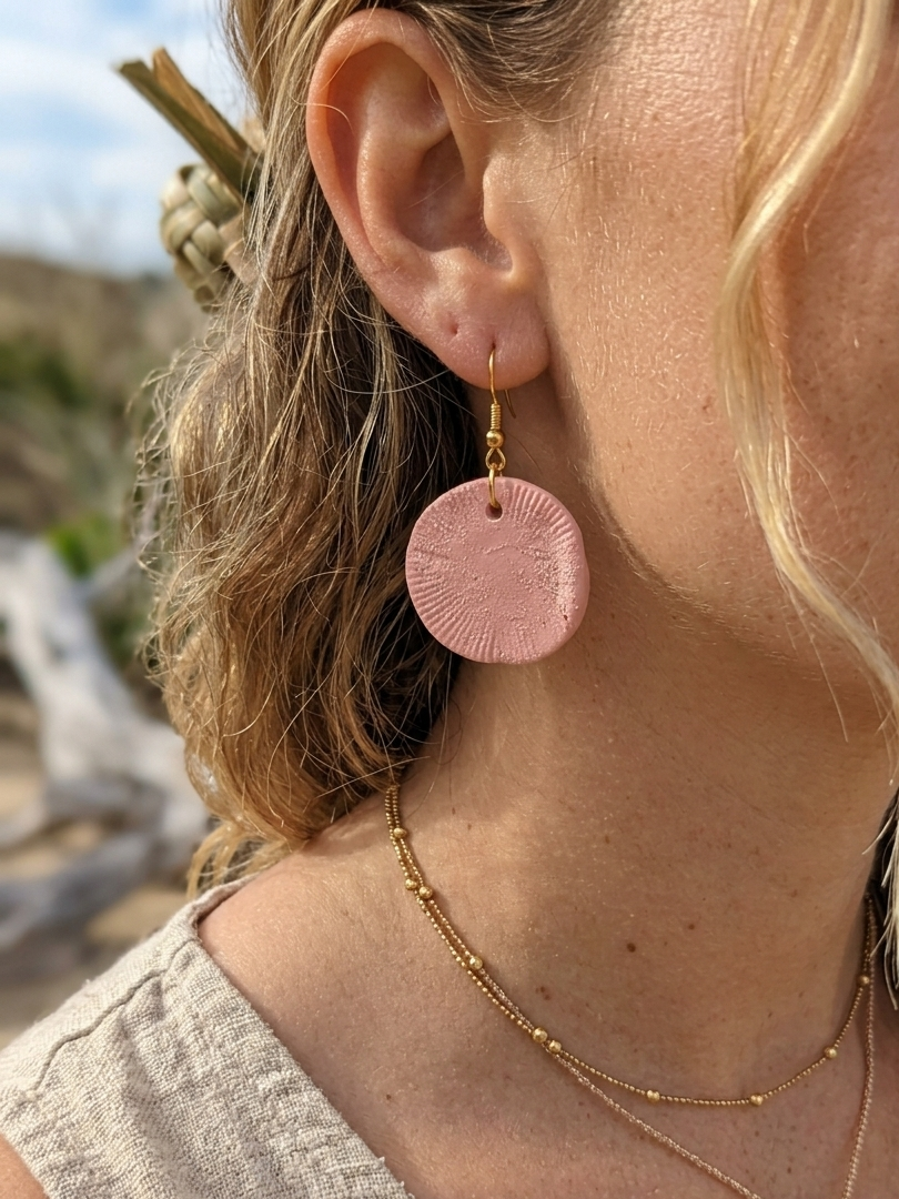 Wildflower Rosette - Handmade Blush Polymer Clay Botanical Earrings