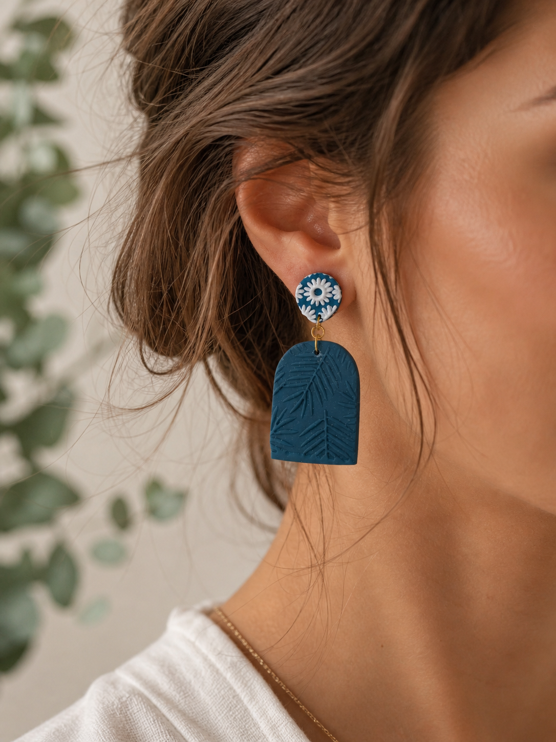 Teal Floral Polymer Clay Dangle Earrings | Handmade Botanical Statement Earrings | Lightweight Nature Inspired Jewellery