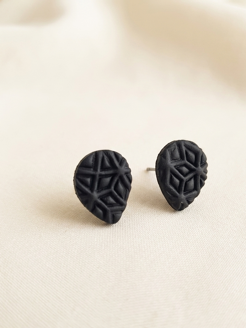 Geometric Teardrop Stud Earrings - Minimalist Matte Polymer Clay