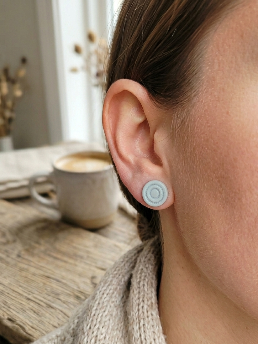 Azure Ripple Studs – Minimalist Dusty Blue Handcrafted Earrings