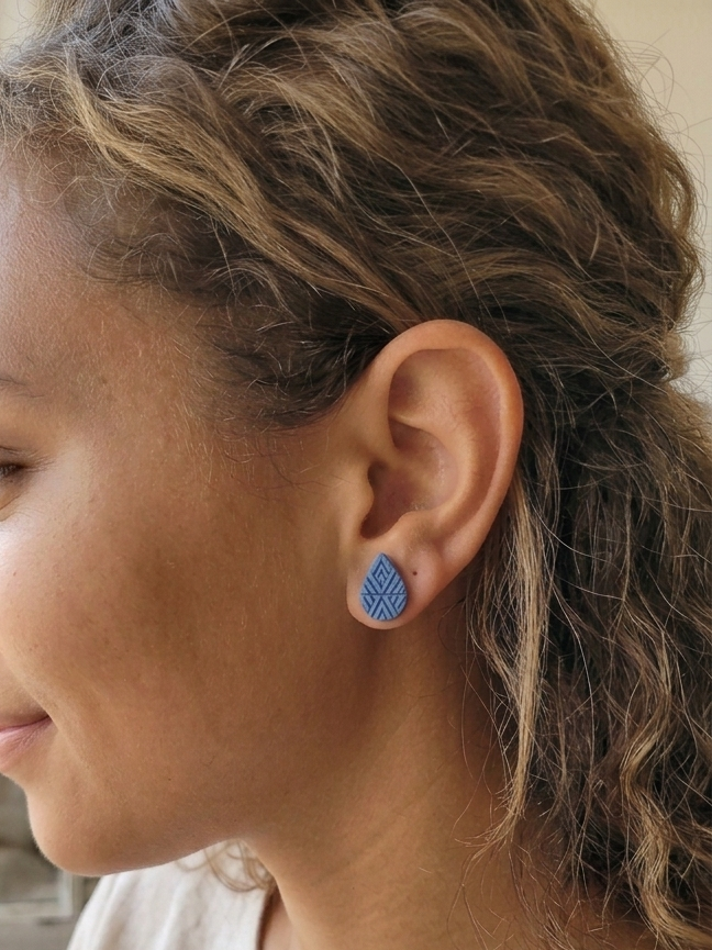 Geometric Teardrop Stud Earrings - Minimalist Matte Polymer Clay